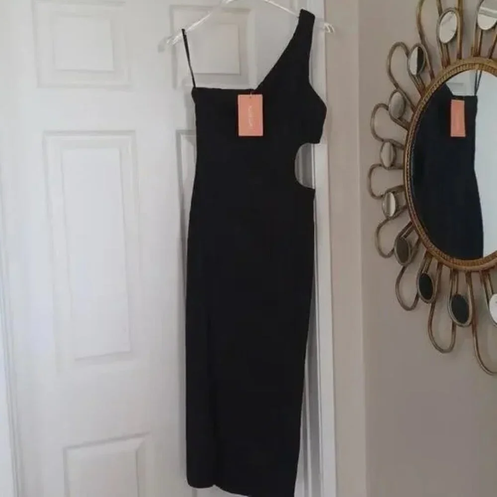 That's So Fetch Trami One Shoulder Cut Out Midi Dress Black 8/M NWT - Picture 4 of 14